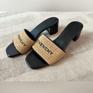Givenchy 4G Embroidered Raffia Mule Sandals Beige/Black NWT (Size 38)